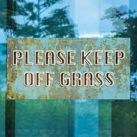 Cgsignlab | אנא שמור על דשא -גוסט בגילאי כחול נצמד חלון | 24 x12